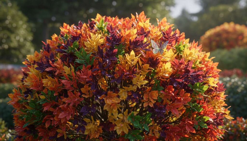 Krzew zachwyca kwitnieniem. Liście przebarwia na wiele kolorów