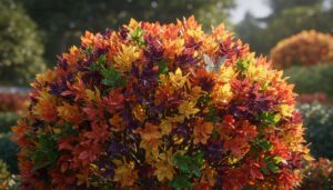 Krzew zachwyca kwitnieniem. Liście przebarwia na wiele kolorów